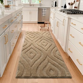 DEXDE Bathroom Rugs Runner 24x72 Long Bathroom Rug Non Slip Soft Washable Large Bath Mats for Bathroom Bedroom Hallway Kitchen Floor Carpet Modern Boho Decor, Beige