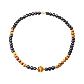 Jewboo Tiger Eye with Black Obsidian Choker Necklace for Women or Men Jewelry Healing Crystals and Worry Stones Adjustable Strand Good Luck Charms Gift