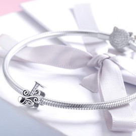 TIZU Letter J Charms 925 Sterling Silver Initial Charms to Fit Bracelet Silver Charms for Women Girls