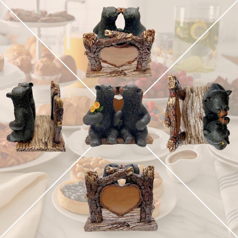 Napkin Holder with Kissing Bears Cabin Rustic Style Dining Décor