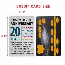 Richesele 20th Work Anniversary Cards - Happy 20 Year Work Anniversary Engraved Wallet Card - 20 Years 20th Work Anniversary Decorations