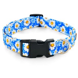 Tunkoo Blue Daisy Dog Collar, Cute Adjustable Premium Cotton Collar Durable Plastic Buckle for Small Medium Large Boys Girls Dogs, S