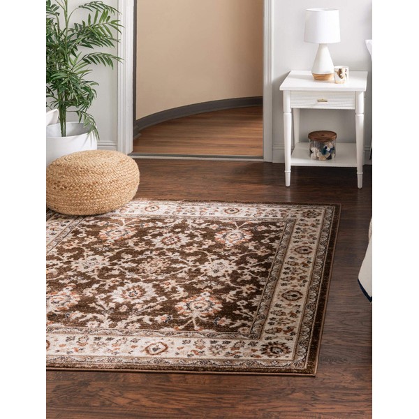 Rugs.com Charlotte Collection Rug – 4 Ft Square Brown Low-Pile