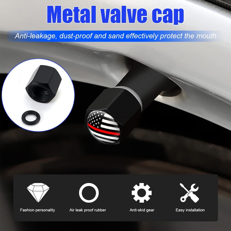 4PCS American Flag Tire Valve Stem Caps for Car, Auto