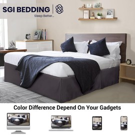 SGI bedding 15 Inch Drop Bed Skirt Full Size with Platform to Stay in Place Elegant Pleated Design with Split Corners Wrinkle Resistant Fabric for Modern and Stylish Look - Dark Grey