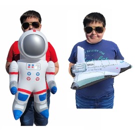 Zugar Land Outer Space Mission - Inflatable Astronaut & Space Shuttle (Set of 2) Self Standing Cosmos Exploration Mission Inflate Cosmonauts Themed Party with Hanging Tag.