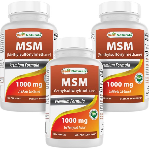 Best Naturals MSM 1000 mg 180 Capsules (180 Count (Pack of 3))