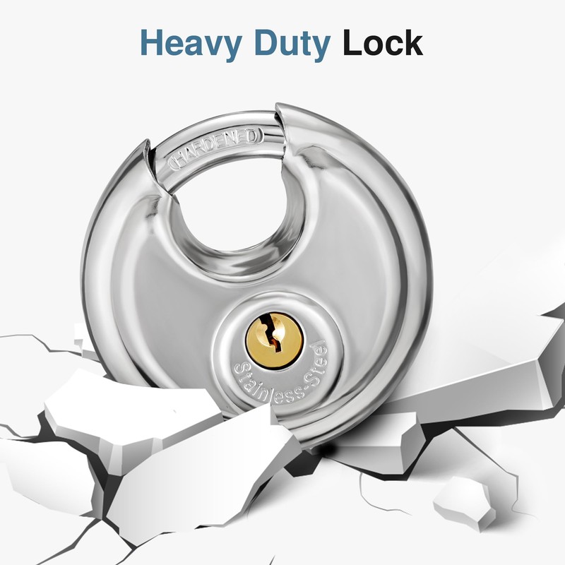 Puroma Keyed Padlock, Stainless Steel Discus Locker Lock Heavy Duty