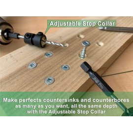 JNB Pro Countersink Drill Bit Set 3Pc #8 High Speed M2 4-Flute Drill Bits 1/4 Hex Quick Change, Allen, Stop Collar Set Brocas para Madera Counter Sink Drill Bit for Woodworking with Free Tapered Bit