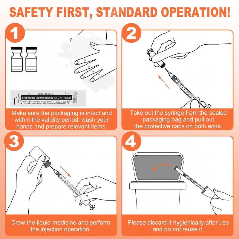 1ml Syringes with Needle, Dispensing Measuring Tool Plastic, 14-Pack 31G