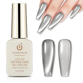 CHERIMOYA Esmalte de Uñas de Gel Ojos de Efecto Seda 8ml  Lámpara UV para Mujer,Cat Eye Gel Polish de Salón y DIY en Casa (051 Plata Hielo Lunar)     