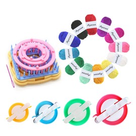 Loom Set Flower Knitting Looms Knitting Wool Round/Square Knitting Looms Craft Kit Multicolor (Flower Shaper + Pompom Maker + Yarn)