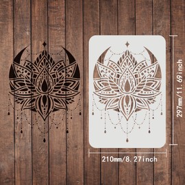 FINGERINSPIRE Lotus Stencils 11.7x8.3 inch A4 Plastic Flowers Drawing Painting Stencils Mandala Flower Wall Stencils Reusable Stencils for Painting on Wood, Floor, Wall and Tile