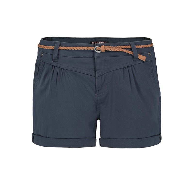 Sublevel women's stretch shorts with a braided belt. - dark