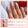 24 Pcs Christmas Pink Press on Nails Short Square -