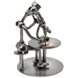 STEEMO Screw Man Microscope Laboratory Gift Metal Art Decorative Figure, Steel, Grey, 10 x 10 x 14 cm