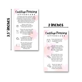 Cartilage Piercing Aftercare Card for Ear Care | 50 pk 2 x 3.5” on Solution Jewelry Saline Cleaner to Prevent Infection Bulk Kit for Clients Cleaning Instruction Cards