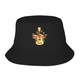 Bucket Hats Fashion Sun Cap Packable Outdoor Fisherman Hat for Women and Men Floral Ukulele Guitar Music Bucket Hats