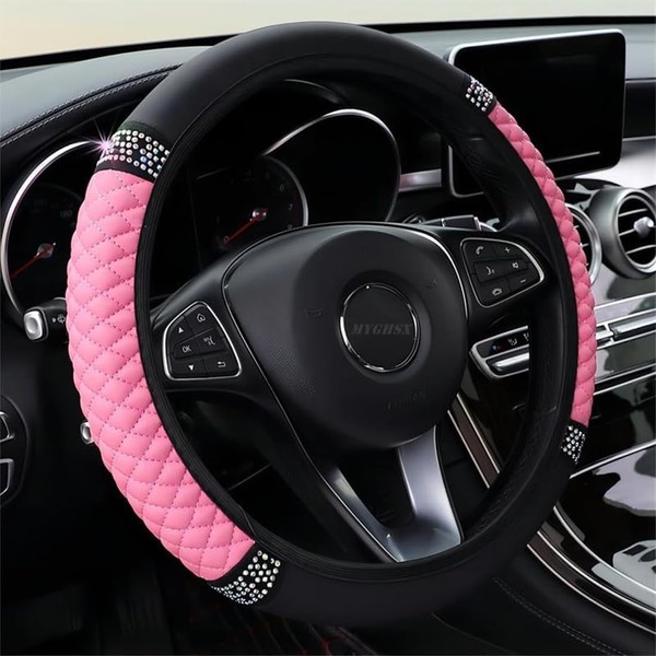 MYGHSX - Funda de piel brillante para volante de coche,
