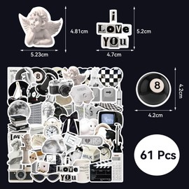Set of 61 Black and White Stickers, Vintage Waterproof Vinyl Stickers, Aesthetic Stickers for Scrapbooking, Graffiti Waterproof Sticker Decoration, Small Stickers for Teenagers, for Laptop, Luggage