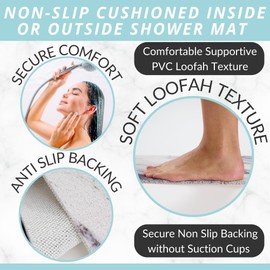 Non Slip Bathtub Mat Shower Mat for Tub - Loofah Bath Mats for Bathroom - 40x16 Bathtub Floor Mat - Textured Anti Slip Bath Mat Without Suction Cups - Secure Mat for Wet Areas (40x16 Blue Grey)