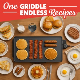 Gourmia 22 Inch XL Electric Griddle Pan - Nonstick Extra Large Flat Top Ceramic Surface, Countertop Cooker, Adjustable 200°F–400°F, Pull-Out Drip Tray, Compact Handle-Free Design