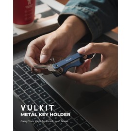 VULKIT Metal Key Organiser Minimalist Key Holder Compact Key Case for Men Keychain Secures 1-6 Keys Includes Keyring Loop for Car Key, Blue