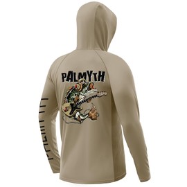 Palmyth Fishing Shirts for Men Long Sleeve UPF 50+ Sun Protection Fishing Hoodie with UV Vented Neck Gaiter Khaki Bass Bass L