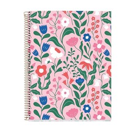 ROARING SPRING M MiquelRius Fashion Collection, Lined 4 Subject Notebook, 11" x 8.5", 120 Perforated Sheets, Colored Sections, 3 Hole Punched, Tropical Pink Floral Cardboard Cover