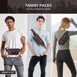 HUMERPAUL Bumbags Leather Fanny Pack for Men Women, Belt Bag Fashion Waist Packs Small Crossbody Bag with Adjustable Strap for Travel Sport Walk (Coffee)