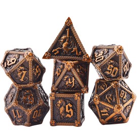 SIQUK 7 Pieces Dice Metal Set DND Dice Polyhedral Dice Metal Game D20 D12 D10 D% D8 D6 D4 DND Dice Metal for RPG D&D Dungeons and Dragons, AltesGold