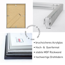 DEHA Design Boston Picture Frame 10 x 15 cm Aluminium Silver Shatterproof Acrylic Glass for Photos and Portraits Portrait and Landscape Format Sturdy Back Panel