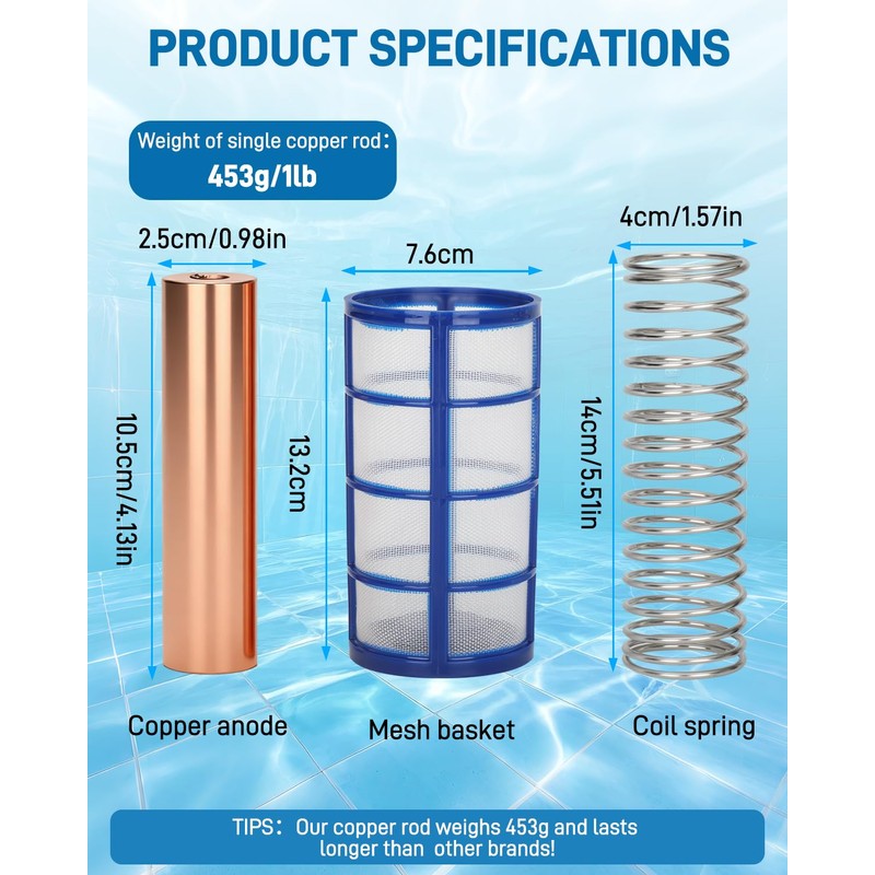 4.13 x 0.98 In Copper Anode Replacement Kit 2 Pcs,