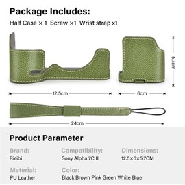 Rieibi Sony a7C II Case - Premium PU Leather Half Case for Sony A7C II/Alpha 7C Mark II Digital Camera With Wrist Strap - Protective Grip A7CII Case with Hand Grip & Opening Bottom - Green