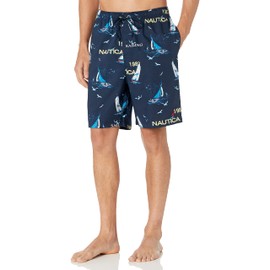 Nautica Men's Soft Woven 100% Cotton Elastic Waistband Sleep Pajama Short, Blue, Medium