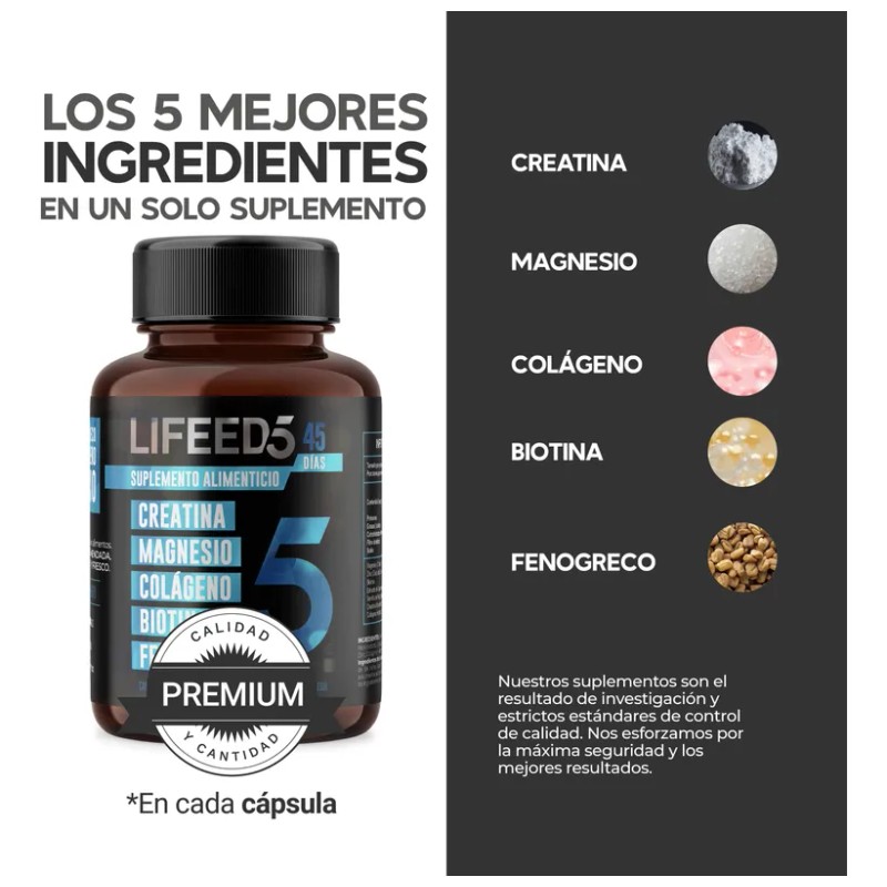 Suplemento Alimenticio Lifeed5 Mens Tsto Energía 45 Cápsulas Sin Sabor