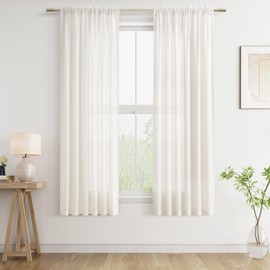 Guken - Cortinas de lino natural de 68 pulgadas de longitud para sala de estar, recámara, juego de 2 paneles con bolsillo para barra, cortinas de ventana semitransparentes de 52 pulgadas de ancho