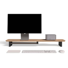amesoba Large Wood Desk Shelf / Dual Monitor Stand / Computer Monitor Riser Desk Stand / Wooden monitor stand for desk 2 monitors (WhiteOak)