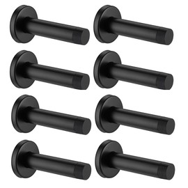 JQK Door Stopper Black, 304 Stainless Steel Thicken 1mm Sound Dampening Door Stop Bumper Wall Protetor 8 Pack, Matte Black, DSB5-PB-P8