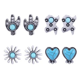 ANGLEQUEEN Western Earrings for Women Bohemian Turquoise Earrings Hat Boot Earring Vintage Western Stud Earring Country Concert Rodeo Outfits Jewelry Gift Heart