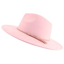 LIDHAY Big Wide Brim Fedora Hats for Women Men Western Suede Hat Large Felt Panama Hat Rancher Hat JP003 Skin Pink