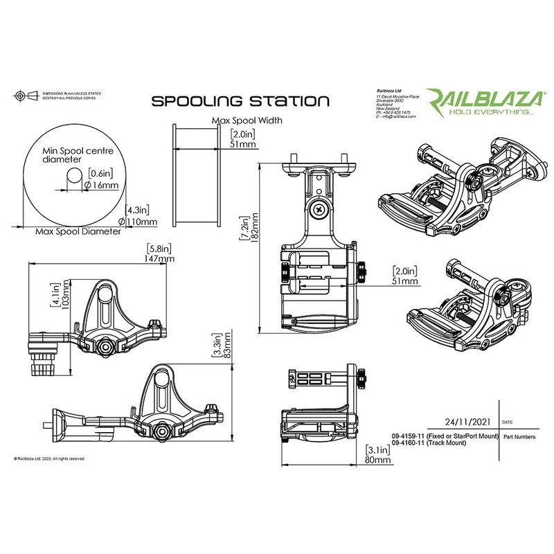 Railblaza Unisex Adult ND-258 SPOOLING Station Track Mount, Black, Standard