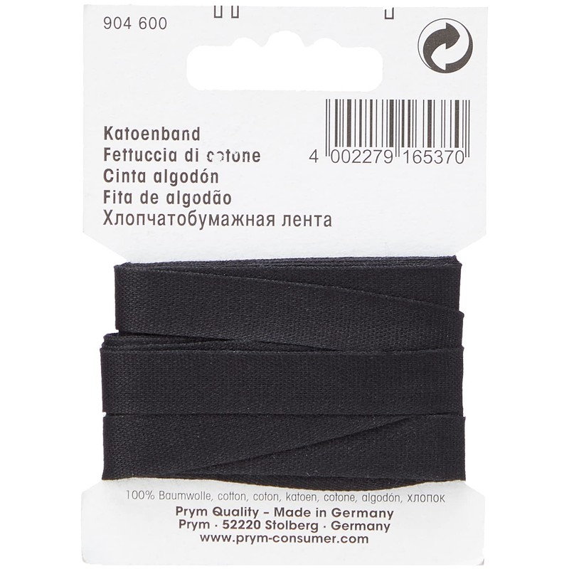 Prym cotton tape, Black , 10 mm