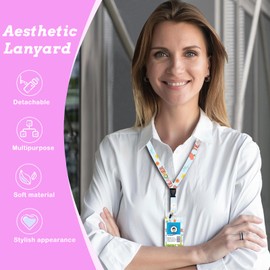 BUDUOZHI Lanyard with ID Holder Teacher Badge Holder with Retractable Reel Clip Badge Reel Heavy Duty with Carabiner Clip Card Name Tag Lanyard Vertical ID Card Protector Case for Nurse Teacher