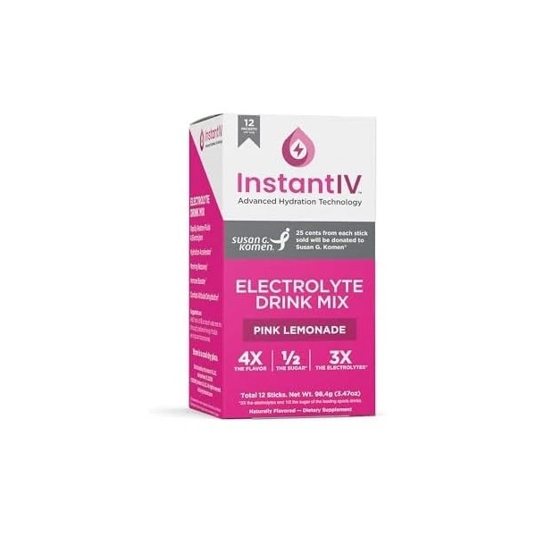 InstantIV Electrolyte Drink Mix Pink Lemonade, 24-Count 12 Servings (Pack