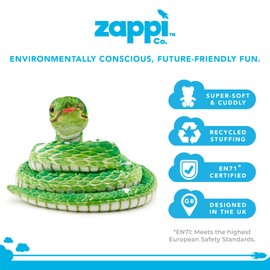 Zappi Co Kids Stuffed Soft Cuddly Plush Snake Toy - Part of Safari Animals Collection: Realistic and Lifelike, Perfect for Kids (180 cm Length)(Green Tree python)
