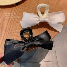 Women's Light Luxury Ribbon Grab Hair Clip Headpiece F1152 White 10ea
