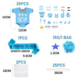 1 Set of Boy Photo Props, 1 Pc of Expectant Mother Shoulder Straps and 1 Pack of Sequins,Confetti Mix, Shower Decorations (Blue)