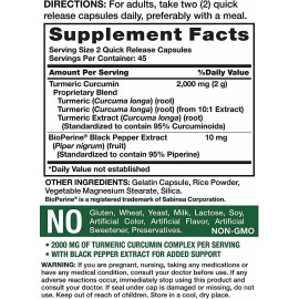 Nature's Truth Natures Truth Turmeric Curcumin with Black Pepper 2000mg Dietary Capsules 90 Ct