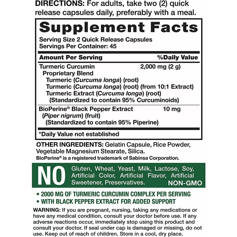 Nature's Truth Natures Truth Turmeric Curcumin with Black Pepper 2000mg